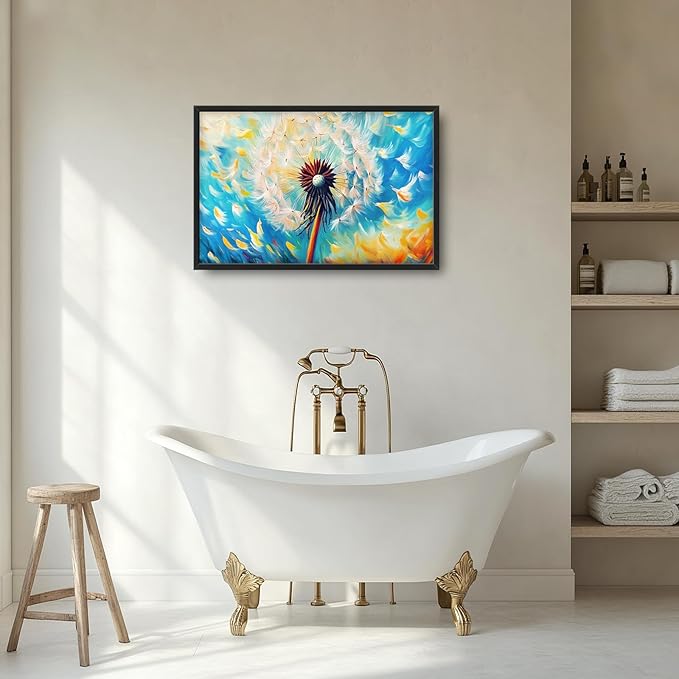Extra Large Abstract Dandelion Framed Wall Art for Living Room,Oversized Colorful Dandelion Flower Pictures Wall Decor,Blue Canvas Print Painting Modern Artwork Bedroom Office Bathroom 36L" x 24W"