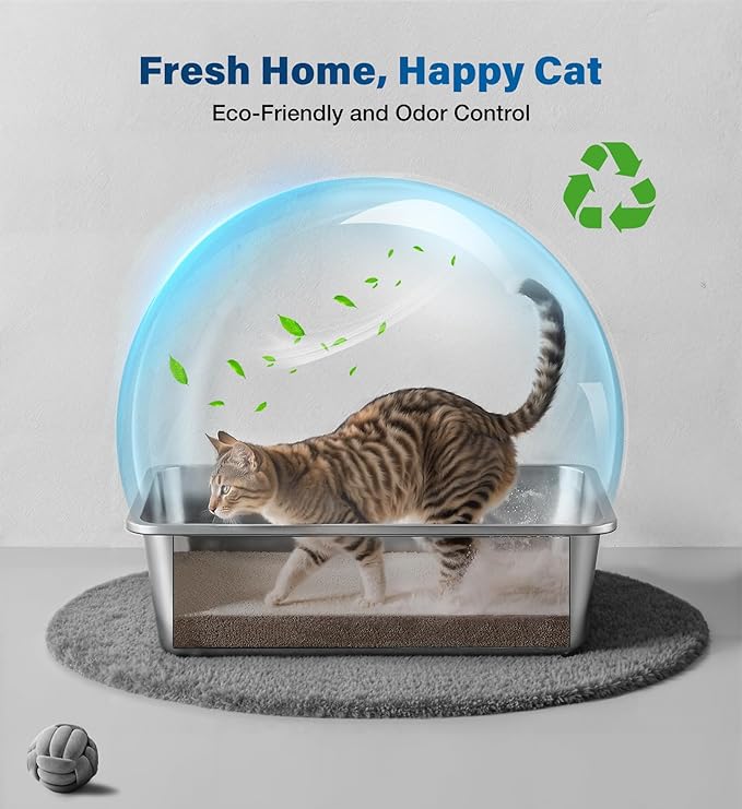 Stainless Steel Litter Box, Large Metal Cat Litter Box with High Sided for Big and Small Cats, Non-Stick, Easy to Clean, Odor-Free, 19.5" L×13.6" W×5.9" H, Blush Pink