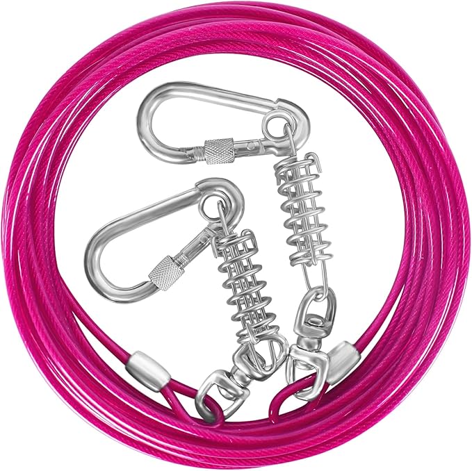Dog Tie Out Cable 10/15/20/25/30FT Dog Run Cable Rosy Pink/Blue/Purple/Silver/Red/Green/YellowTie Out Cable for Large Dogs Heavy Duty for Outside Hold Large Dogs Up to 250LBS