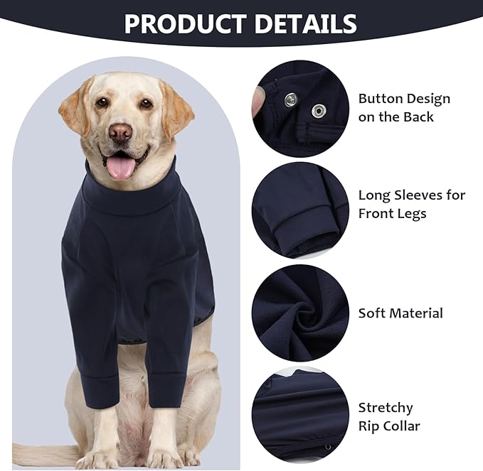 IDOMIK Dog Recovery Suit, Dog Surgery Recovery Suit Front Legs, Comfy Joint Leg Sleeves After Surgery, Elbow Braces Protector for Leg Injuries & Joint Pain, Cone Collar Alternatives,Navy,L