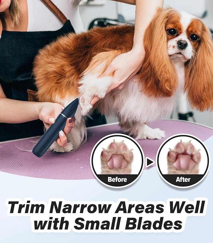 Casfuy Cordless Hair Trimmer, Low Noise Grooming Clipper for Dogs Cats & Small Pets, USB Rechargeable, Double Blades for Trimming Hair Around Paws, Eyes, Ears, Face, Rump
