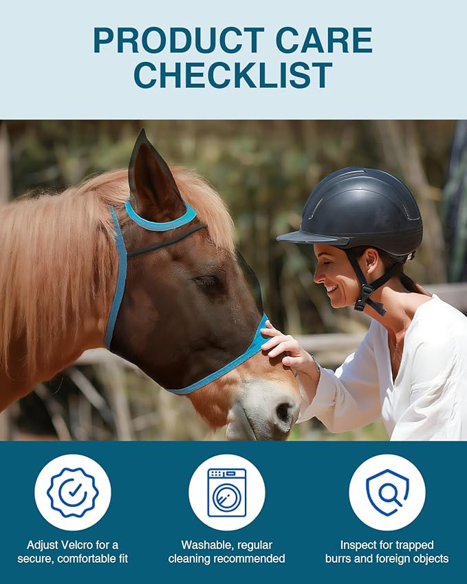 Hilltown Adjustable Fly Mask for Horse with Ears - UV-Block, Large Eye Space, Breathable, Built to Last, Comfort Fit - Horse Fly Mask for Daily Stable, Hot Weather Riding & Competition - Pony, Blue