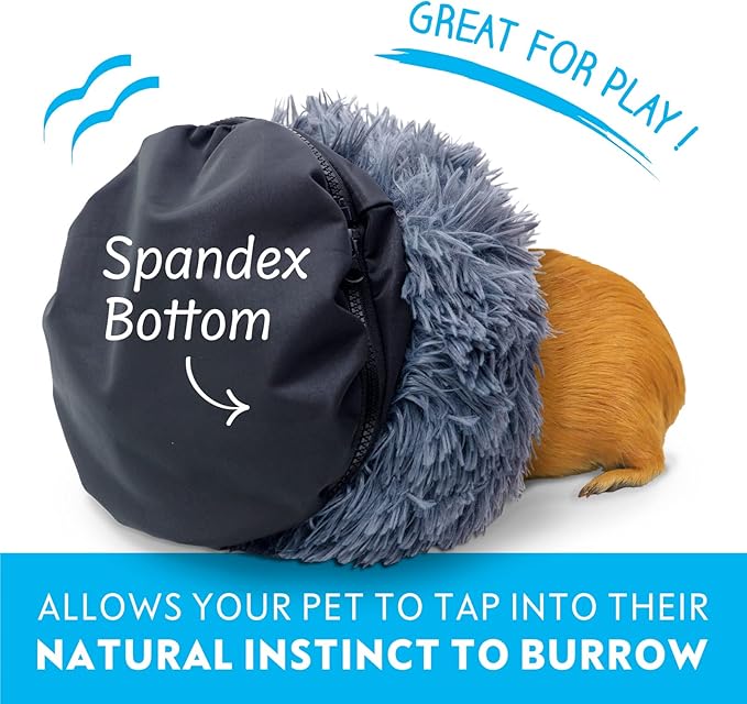 Paw Inspired Furr-O Burrowing Pet Bed with Zip-On Spandex and Fleece Bottoms for Guinea Pigs and Other Small Animals, Cozy Carrier, Hideout Enrichment Toy, Cage Accessories (Light Gray)