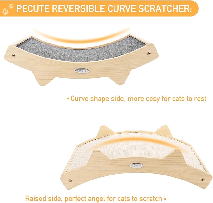 Double-Sided Cat Scratcher With Natural Sisal + Carpet Cloth, Durable Solid Wooden Structure Scratch Pad for Indoor Cats, Scratcher Lounge, 16.5 x 10.8in