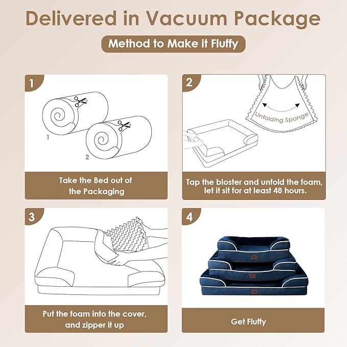 EHEYCIGA Orthopedic Dog Bed for Medium Dogs, Waterproof Memory Foam Medium Dog Beds with Sides, Non-Slip Bottom and Egg-Crate Foam Pet Couch Bed with Washable Removable Cover, Navy