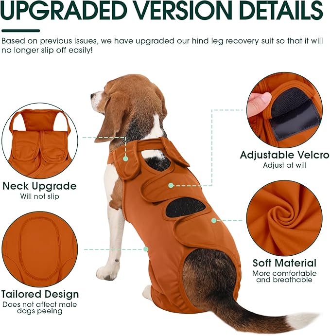 Kuoser Recovery Suit for Back Legs, Thigh Wound Protective Sleeve, Recovery Sleeve for Female Male Dogs, Onesie After Surgery, Pet Surgical Suit for Spay Neuter, Brown L