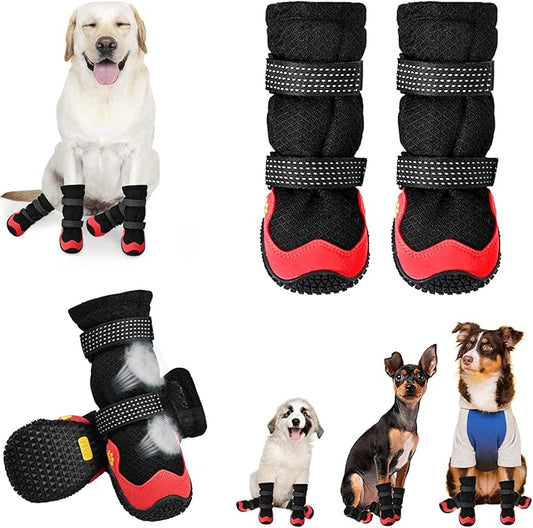 Dog Shoes for Medium Large Size Dogs, Breathable Dog Shoe for Hot Pavement, Dog Booties and Paw Protectors to Prevent Licking, Anti-Slip Dog Boots with Reflective for Summer, Hiking, Snow (Size 3)