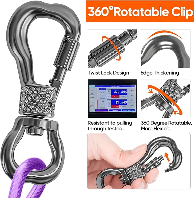 Tresbro 80FT Reflective Tie Out Cable for Dogs Up to 250 Pounds, Steel Wire Lead Leash Cable with Stainless Rotatable Buckle, Lightweight and Enduring, Dog Chains Outside for Outdoor, Yard, Purple