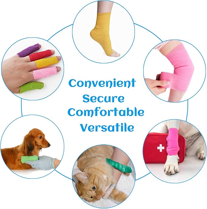24 Rolls Pink Elastic Self Adhesive Bandage Wrap, Breathable Flexible Fabric Non Woven Cohesive Bandage, Ankle Sprains Swelling Medical First Aid Sports Athletic Tape, Dogs Pet Vet Wrap 2 in x 5 Yards