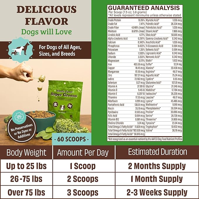 Natural Dog Company Dog Super Greens Food Topper, Dog Multivitamin Powder Vitamins & Supplements, Boost Immunity & Digestion, Wellness Nutrient-Rich Food Seasoning Meal Topper, 8 oz