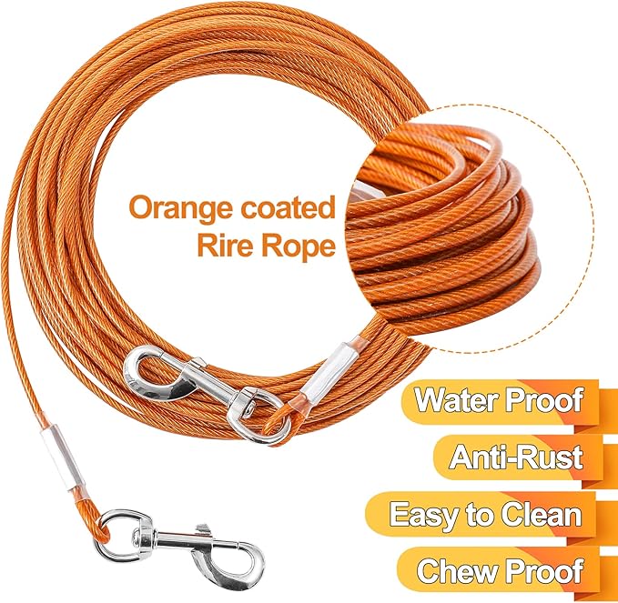 Tie Out Cable for Dogs,150FT Dog Leads,Heavy Duty Tie Out Cable for Large Dogs Up to 125lbs,Durable Dog Runner Tether Line for Outdoor,Yard