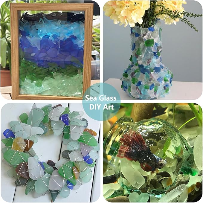 Sea Glass Block - 1LB Green Mixed Frosted Sea Glass - Vase Filler and Aquarium Ornament, DIY Craft Supplies for Art, Sea Glass Decor, Beach Weddings, and Home Decor