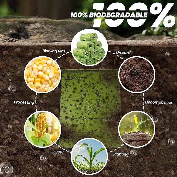 Dog Poop Bags Rolls-600 Counts, 40Rolls, Biodegradable Poop Bags Made of Cornstarch, 100% Leak Proof and Easy to Open (Green)