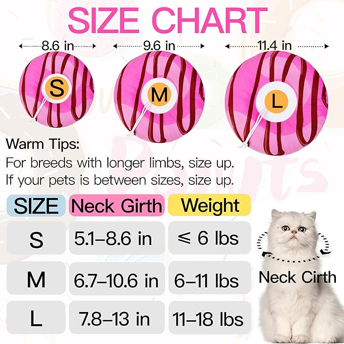 Cat Cone Collar Soft, Cute Cat Donut Collar After Surgery, Adjustable Kitten Recovery Cones to Stop Licking, Lightweight Neck Elizabethan Collars for Cats Kittens (Chocolate Pink, Small)