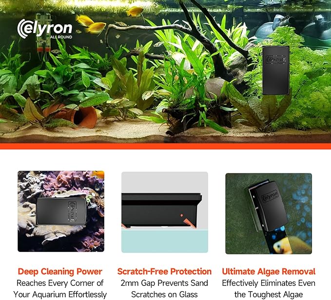 Elyron Dual Scraper Magnetic Aquarium Cleaner,Strong Magnetic Fish Tank Cleaner & Aquarium Algae Scraper for Glass/Acrylic Tanks (Small for ≤1/2" (12mm) Thick Glass)