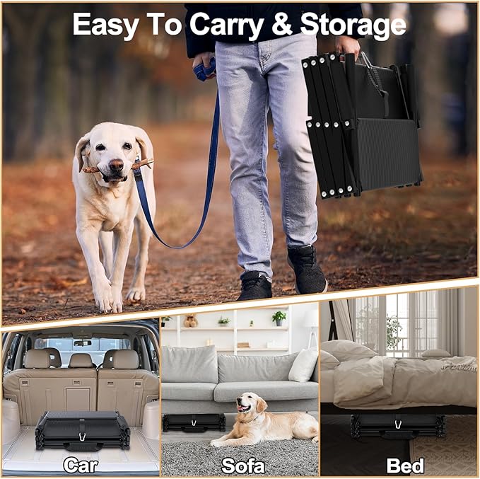 Extra Wide 5 Steps Dog Stairs for Large Dogs, Foldable Dog Ramp for Car with Non-Slip Surface, Lightweight Dog Stairs for Cars, Dog Steps for Cars, SUV, High Beds, Truck, Supports up to 250 lbs