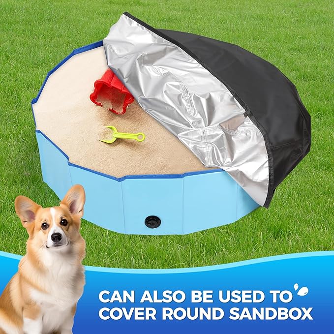 55 inch Foldable Dog Pet Bath Pool Cover, Portable Round Collapsible Pool Cover with Oxford Cloth Material and Drawstring Design for Dog Pet Pool, Waterproof and Dustproof (Black)