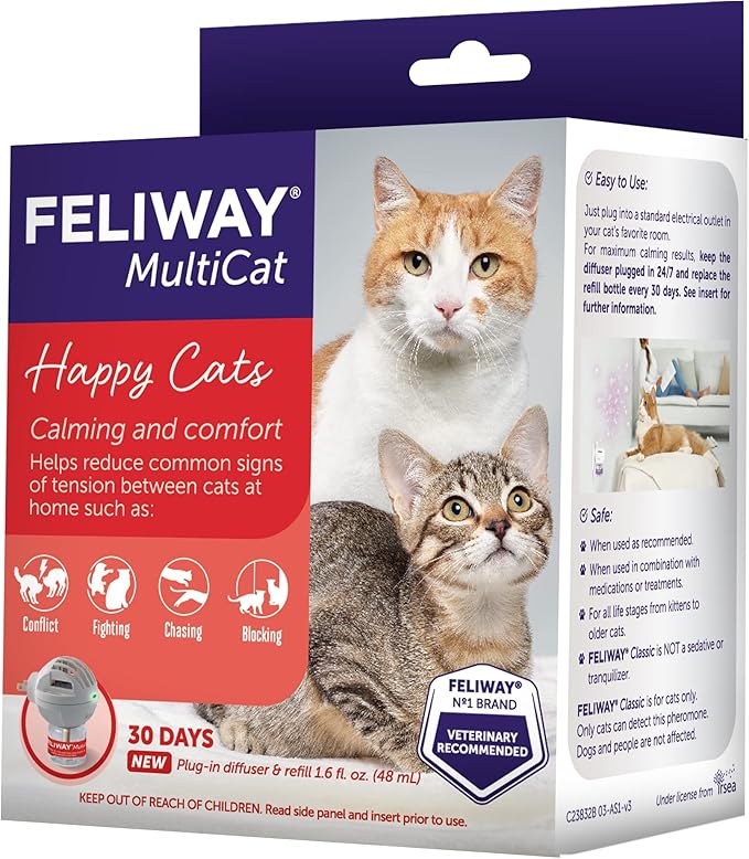 FELIWAY MultiCat 30 Day Cat Calming Plug In Pheromone Diffuser Starter Kit, 48ml - Helps Reduce Conflicts and Signs of Tension in Multi-Cat Households