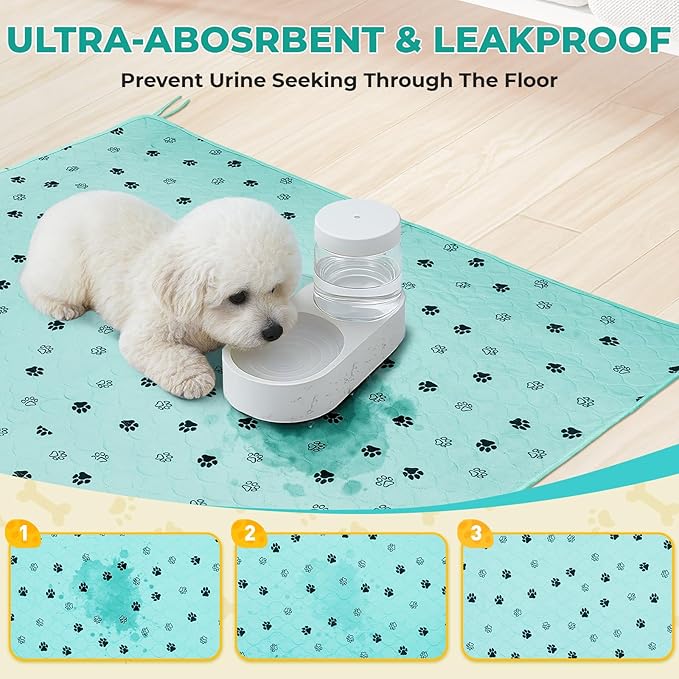 Fostanfly Washable Pee Pads for Dogs, 2 Pack Large 31"x36" Ultra-Absorbent and Leak-Proof Non-Slip Reusable Potty Training Pads for Dogs, Cats, Puppy, Potty of Add 8 Lanyards, Green