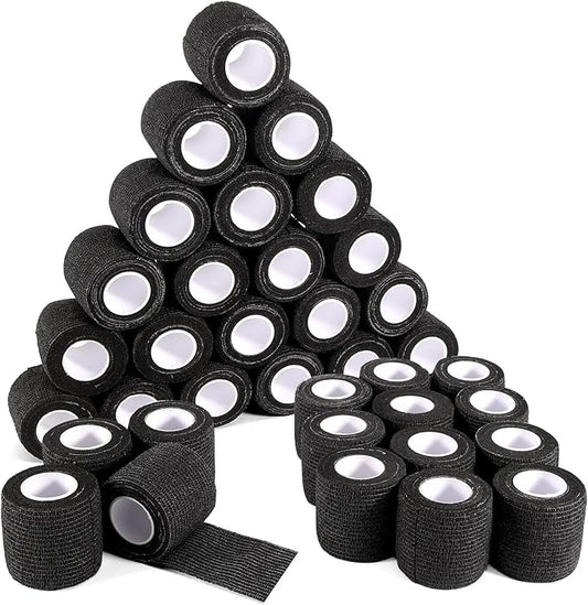 36 Rolls Elastic Self Adhesive Bandage Wrap 2 Inch, Breathable Non Woven Cohesive Bandage, Vet Wrap for Dogs, Ankle Sprains Swelling Medical First Aid Tape, Sports Athletic Tape Black