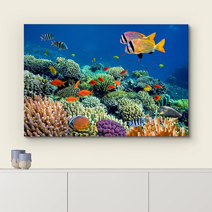 wall26 Canvas Print Wall Art Vibrant Coral Reef Underwater Panorama Nature Animals Photography Realism Rustic Scenic Landscape Wilderness Earth Colorful for Living Room, Bedroom, Office - 24"x36"