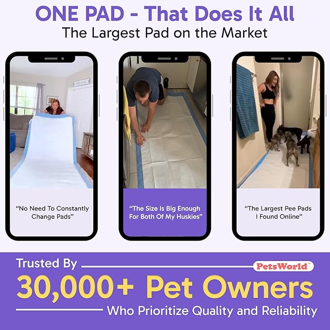 PETSWORLD Mega-Sized Dog Pee Pads (40" x 99") – 4XL Gigantic Pet Piddle Pads for Puppy Training, Incontinence – with Adhesive Sticky Tape – Leak Proof, 5-Layer Protection (320 Count)