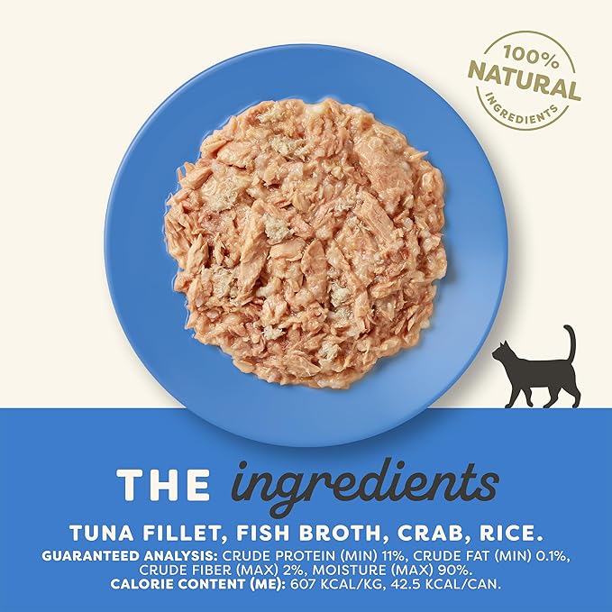 Applaws Natural Wet Cat Food in Broth, Limited Ingredient Canned Wet Cat Food, No Additives, Made with Natural Ingredients, Tuna Fillet & Crab in Broth (24 x 2.47oz Cans)