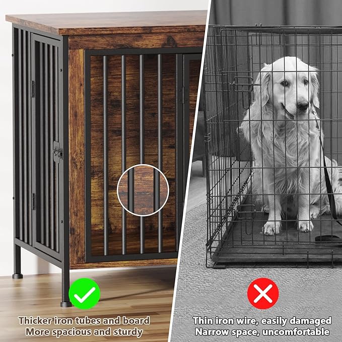 EasyCom 63" Dog Cage Furniture for 2 Pets with Divider, XL Wooden Double Dog Crate Furniture TV Stand for Mideum Breed, Durable and Sturdy