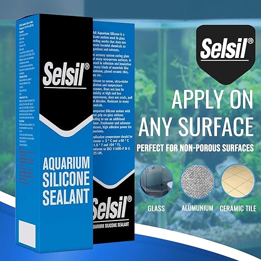 SELSIL Aquarium Silicone Sealant Clear, High Elasticity, Safe for Fish, 100% Solvent Free, 100% Non-Toxic, Fresh and Saltwater, 10.14 Fl oz. (300 ml) Transparent (2 Pack)