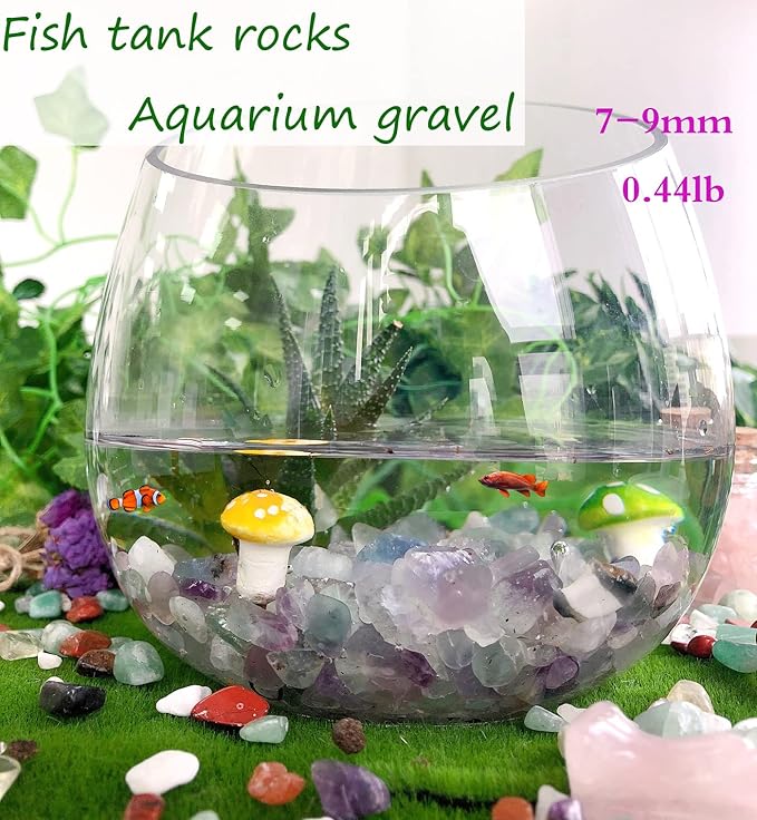 Fluorite Aquarium Gravel Rocks Natural Tumbled Healing Crystal Chips Bulk Gemstones Tumbled Crushed Stones for Fountain Vase Filler Planters Decorative Fish Tank Potted Reiki Energy Balancing 0.44lb