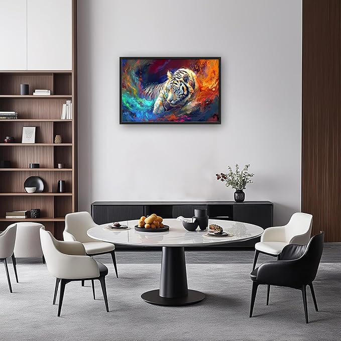 Quorin White Tiger Large Wall Art Abstract Colorful Tiger Animal Pictures Wall Decor Canvas Print Painting Artwork for Bathroom Living Room Bedroom 36L x 24W