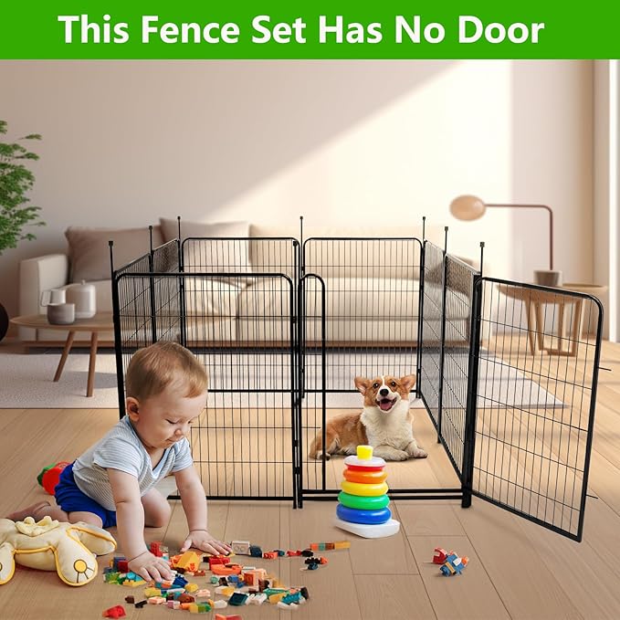 Doorless Dog Digging Fence Barrier,56in(H) 10 Panels Total 22.1 Ft(L), Black Metal Fencing for Yard 4.6ft Tall, Dog Fence Outdoor for Yard, Fences for Garden Beds, Garden Fencing Border