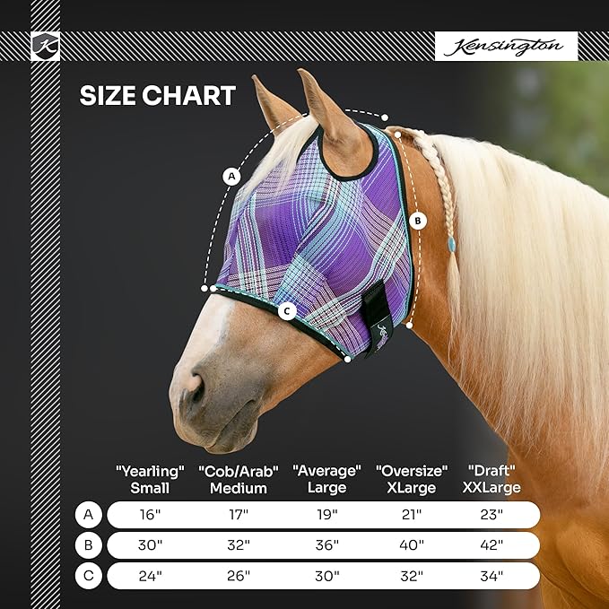 Kensington UV Horse Fly Mask with Web Trim - Protective Mask with Dual Ear Opening & Forelock Freedom - Medium, Desert Sand