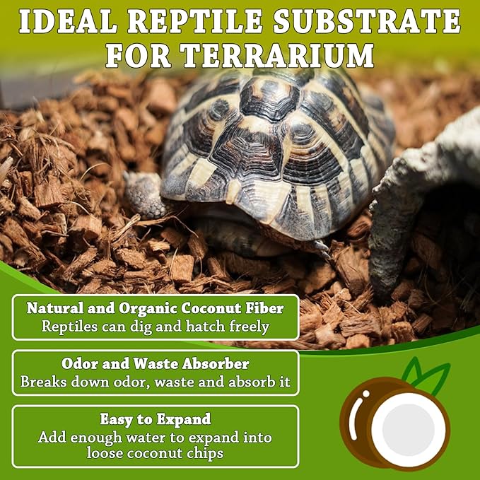 ZeeDix 10PCS Natural Coconut Chips Substrate for Reptiles, Coconut Fiber Husk Reptiles Bedding, Compressed Coco Chips Substrate for Ball Python, Snakes, Tortoise, Hermit Crab, Frogs, Lizard, Tarantula