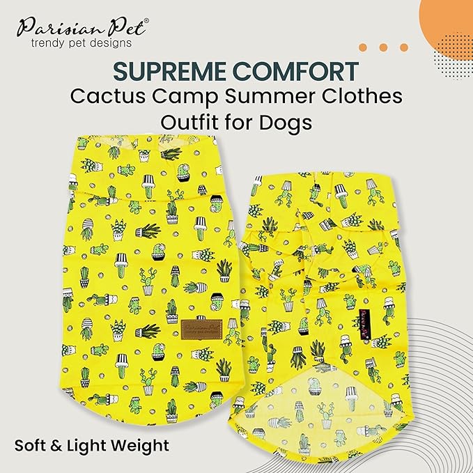 Parisian Pet Cactus Cap Beach Outfit - 100% Cotton Summer Clothes - Stylish Dog Costume - Breathable, Cool & Machine Washable - Small Dogs