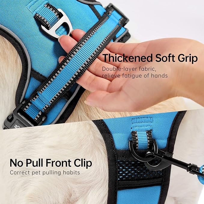 NESTROAD No Pull Dog Harness,Adjustable Oxford Dog Vest Harness with Leash,Reflective No-Choke Pet Harness with Easy Control Soft Handle for Small Medium Dogs(Medium,Blue)