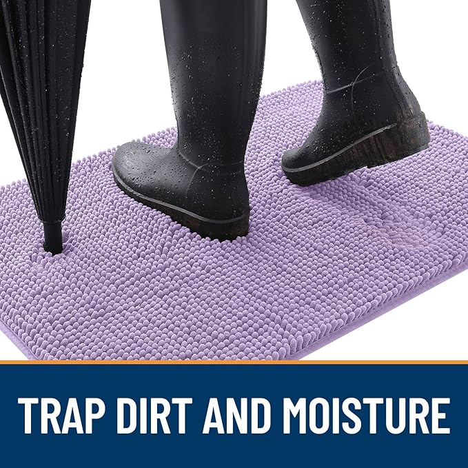 OLANLY Dog Door Mat for Muddy Paws 59x20, Absorbs Moisture and Dirt, Absorbent Non-Slip Washable Doormat, Quick Dry Chenille Mud Mat for Dogs, Entry Indoor Entryway Carpet for Inside Floor, Lavender