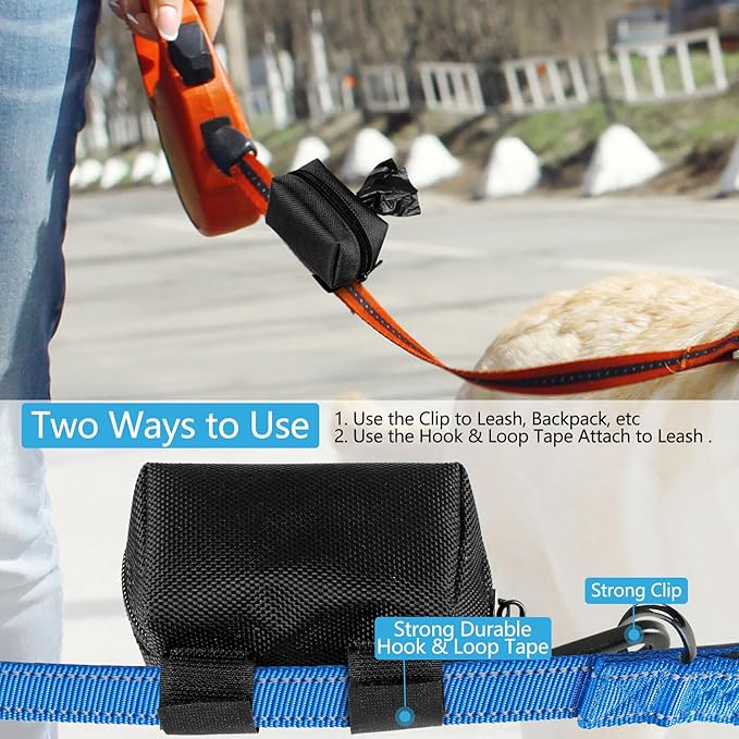 Dog Waste Bag Dispenser Pet Poop Bags Holder for Doggie Waste Bags Dispensers Soft Fabric Zipper Small Doggy Puppy Pouch for Leash Accessory Attachment with Carrier,2PCS Black