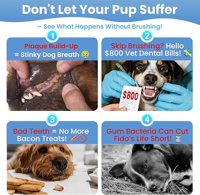 Dog Toothbrush Kit for Small Dogs - Puppy Tooth Brushing Kit with Finger Toothbrush & Soft Bristles, Dental Care Teeth Cleaning Set for Dogs and Cats