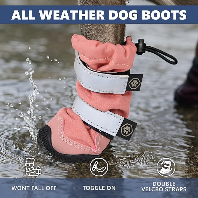 Spark Paws Dog Shoes, Waterproof Dog Boots for Medium to Large Dogs, Non Slip, Breathable Dog Booties and Paw Protectors - 4PCS Doggie Hiking Boots with Reflective Straps - Pink, Size 6