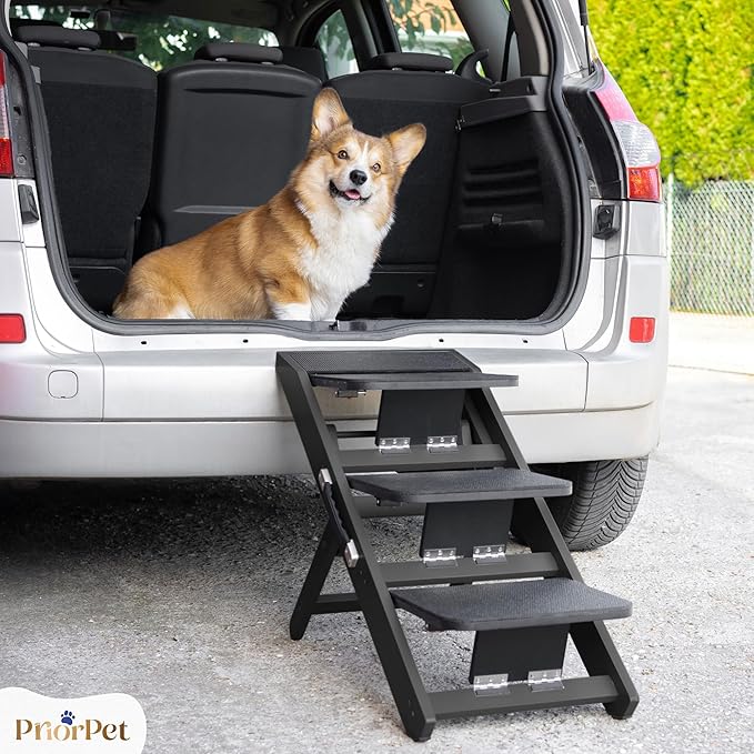 Dog Steps for Bed & Couch 2-in-1 Dog Stairs/Ramp - Height Adjustable Dog Ramp for Couch 7” - 20” - Pet Stairs, Dog Stairs for Small Dogs - Easy to Move Pet Steps with Landing Platform, Black