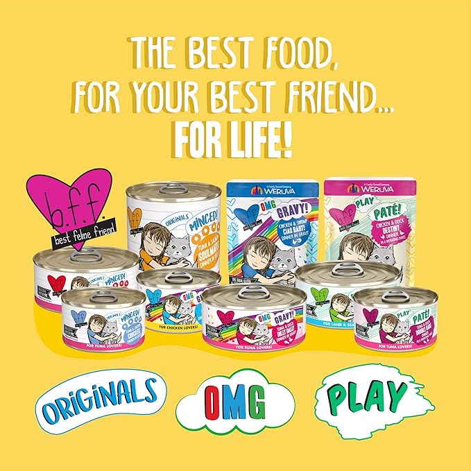 Weruva B.F.F. Play - Best Feline Friend Paté Lovers, Aw Yeah!, Chicken & Lamb Laugh Out Loud with Chicken & Lamb, 2.8oz Can (Pack of 12)