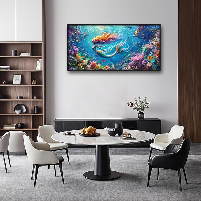 Quorin Mermaid Large Wall Art Sea Ocean Mermaid Pictures Colorful Undersea Wall Decor Canvas Print Painting Artwork for Bathroom Living Room Bedroom 60L x 30W