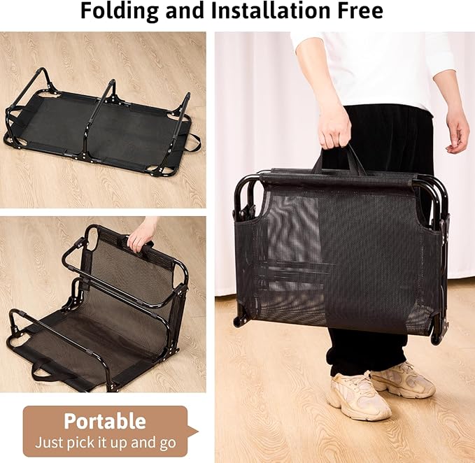 Elevated Dog Bed, Foldable Pet Bed with No Assembly, Cooling Raised Bed with Breathable Mesh, No-Slip Feet Durable Dog Cots Beds for Indoor & Outdoor Use, Black (L:43"x23"x7")