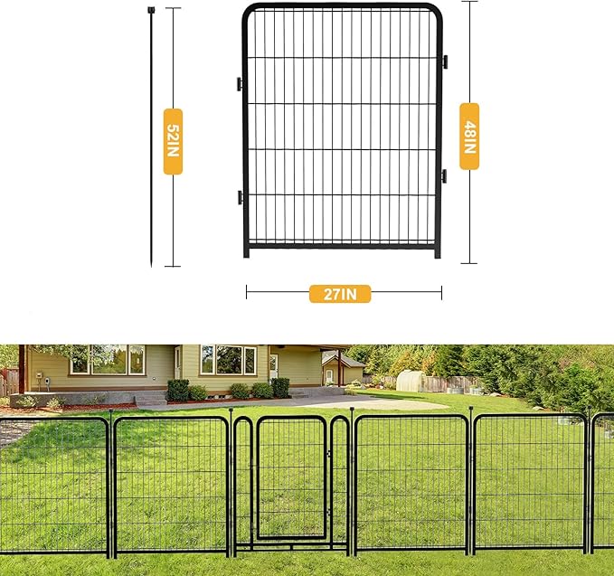 Doorless 48 in(H) Decorative Garden Fence and Borders, 12 Panels Total 26.6 Ft(L), Outdoor Dog Fence, Fencing for Garden Beds, Dog Play Pen Outdoor, Flower Bed Fencing, Black