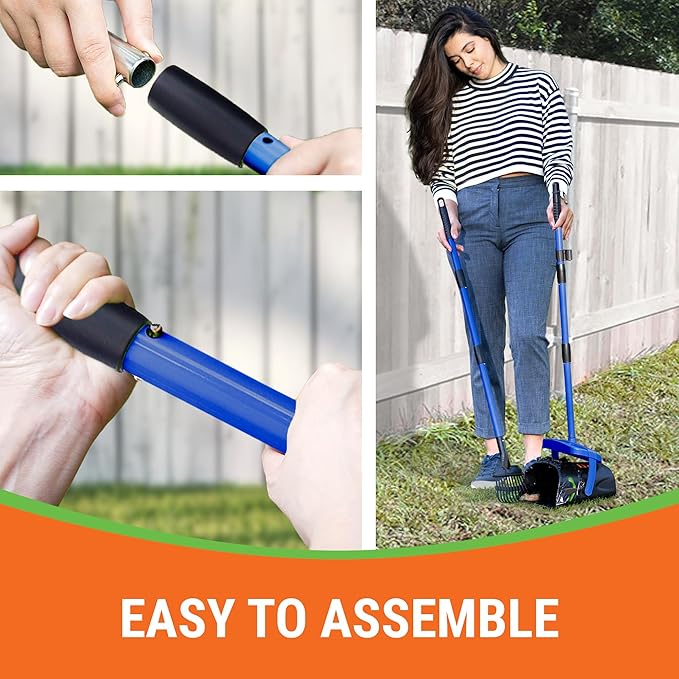 Dog Pooper Scooper with Bag Attachment, 40" Long Handle Pooper Scooper for Large Dogs, Dog Poop Scoop for Yard, Large Capacity Swivel Bin and Rake, Lavender Scented Bags (Blue)