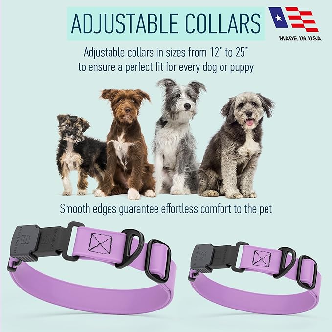 Dogline Biothane Waterproof Dog Collar with Herm Sprenger Black Stainless Steel Quick Release Buckle – Heavy Duty Tactical Durable Collar for Dogs – Comfortable, Safe Pet Collar W3/4" L12-19 Amethyst
