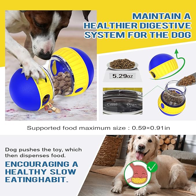 Dog Treat Dispensing Puzzle Toy Adjustable Food Dispenser Slow Feeder Puppy Enrichment Training Rolling Ball Pet Interactive Chase Toys for Small Medium Large Dogs to Keep Them Busy