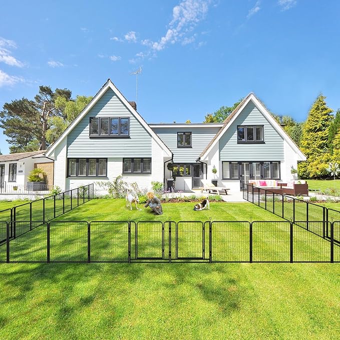 Dog Playpen Outdoor Extra Wide 32 Panels Heavy Duty Dog Fence 32" Height Anti-Rust with Doors Portable for RV Camping Yard, Total 84FT, 561 Sq.ft, Snowy Black