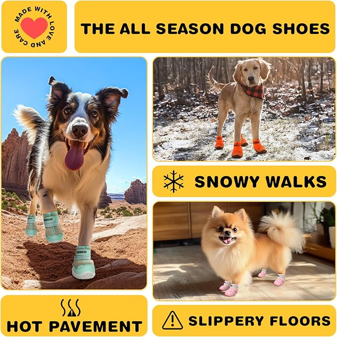 Hcpet Dog Shoes for Large Dogs, Waterproof Dog Booties for Small Medium Dogs, Anti-Slip Dog Boots & Paw Protectors for Hot Pavement Winter Snow Hiking with Reflective Straps Khaki Size 7